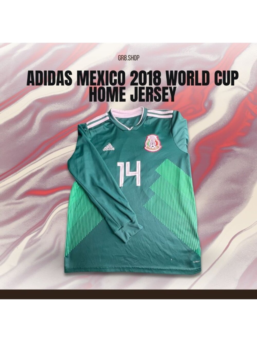 Adidas Mexico 2018 World Cup Home Jersey #14 Green Long Sleeve Soccer Shirt Size
